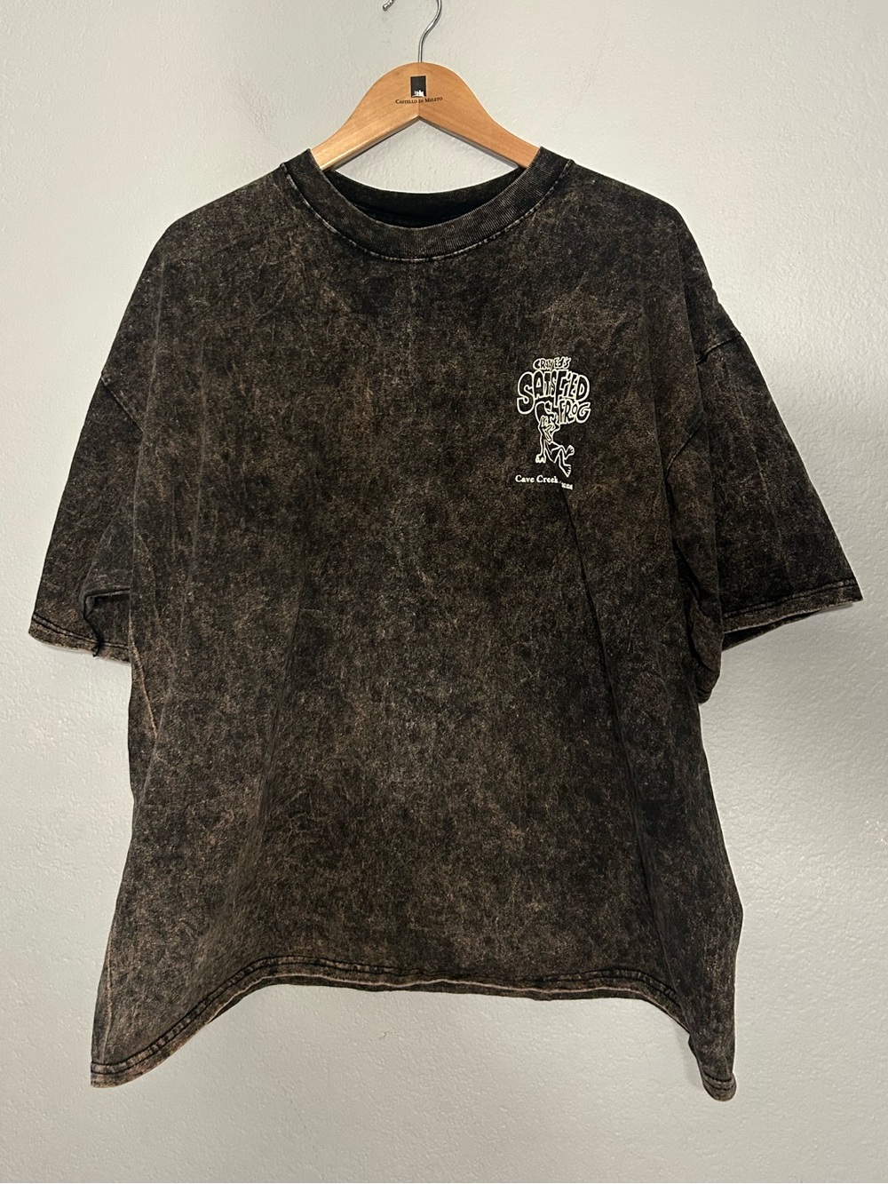 Crazy Ed’s Satisfied Frog Oversized Washed Black Graphic Tee Cave Creek, AZ XXL